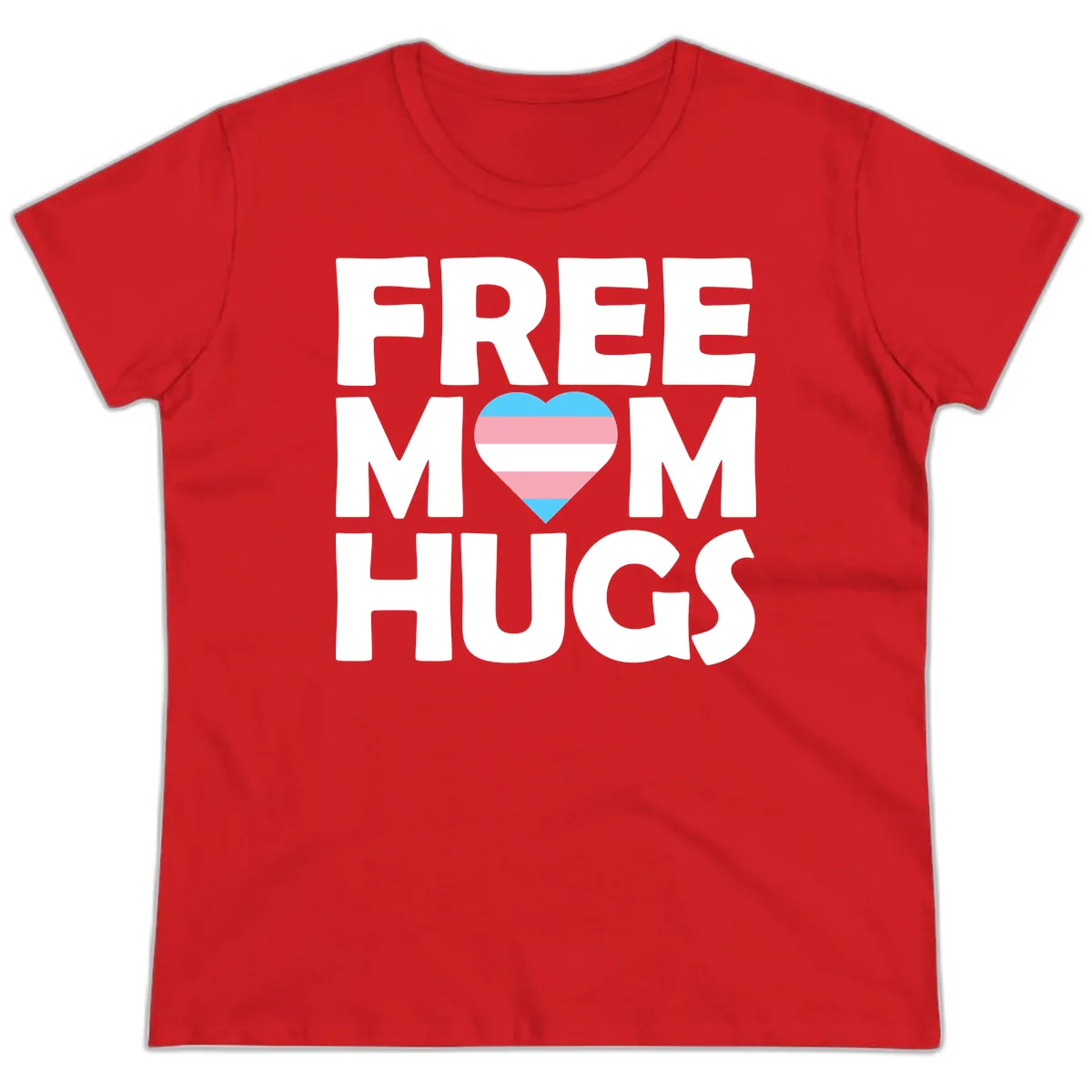 Free Mom Hugs Pride Heart Ladies Tee in Red
