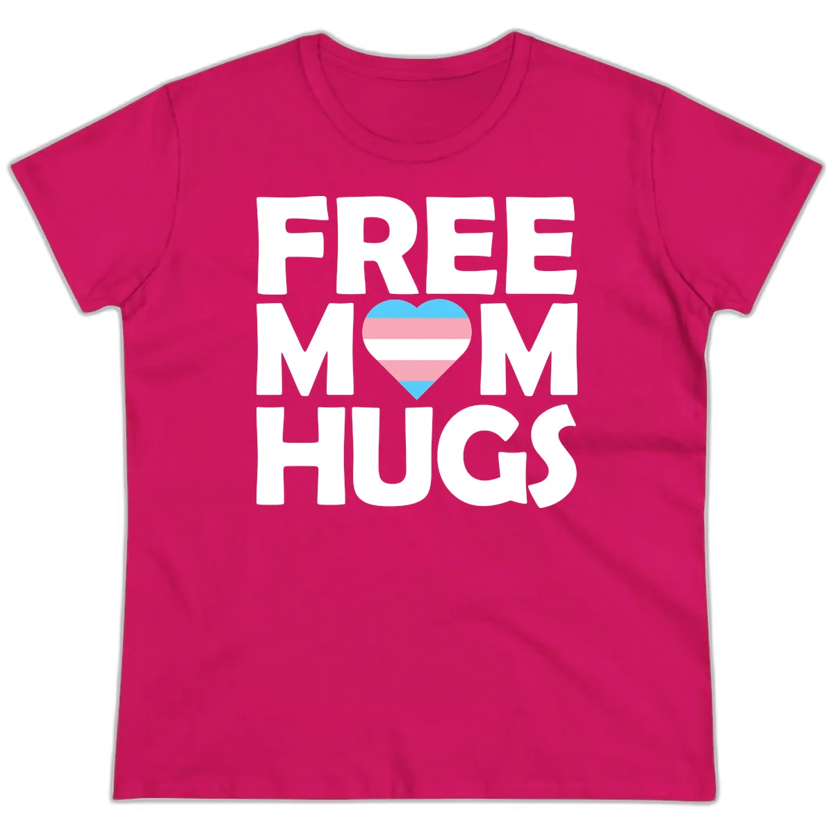 Free Mom Hugs Pride Heart Ladies Tee in Heliconia