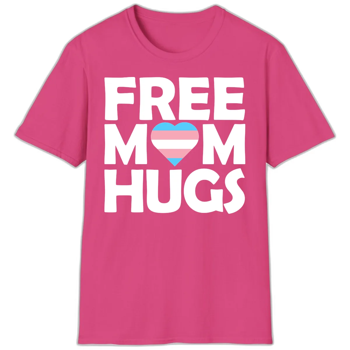 Free Mom Hugs Pride Heart T-Shirt in Heliconia