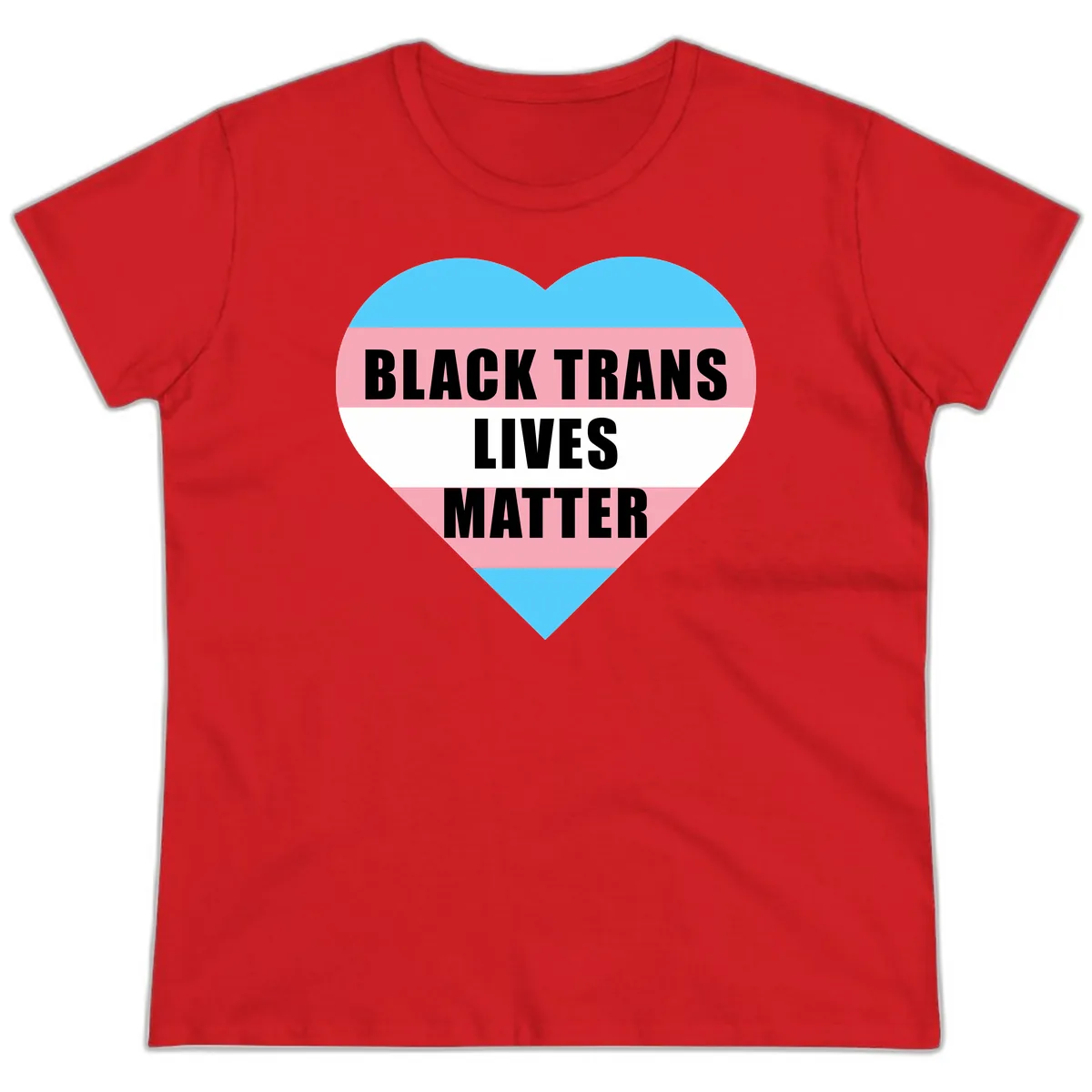 Black Trans Lives Matter Heart Ladies Tee in Red