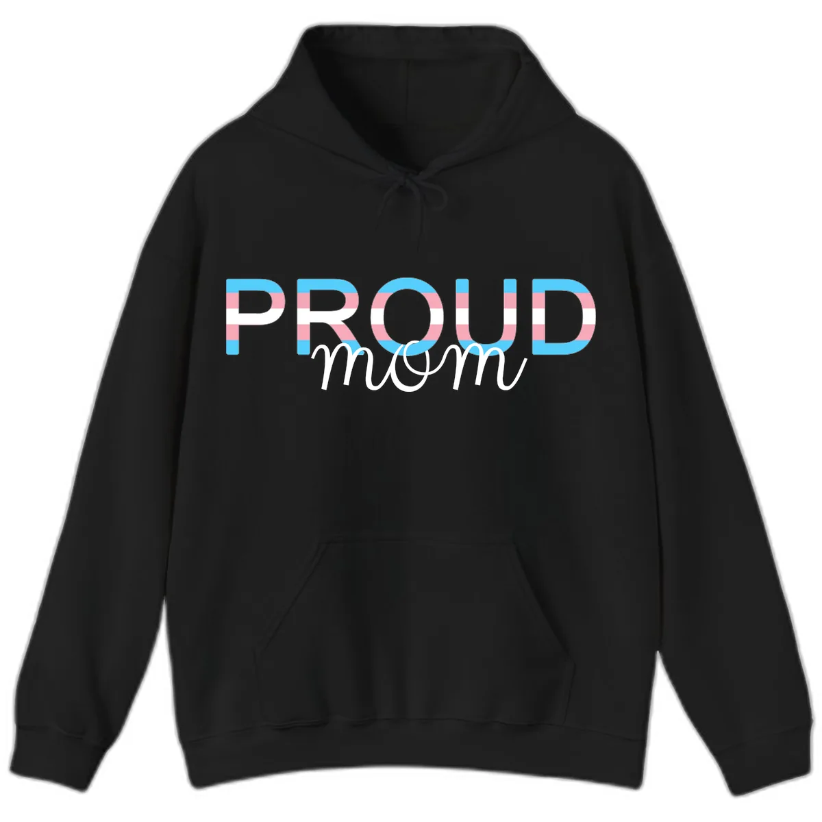 Proud Mom Rainbow Typography Hoodie in Black