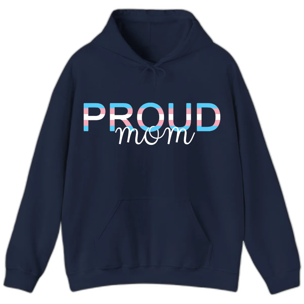 Proud Mom Rainbow Typography Hoodie in Navy