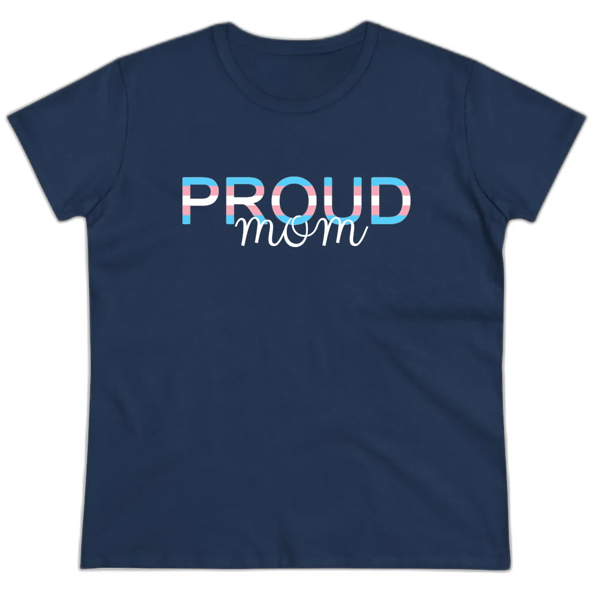 Proud Mom Rainbow Typography Ladies Tee in Navy
