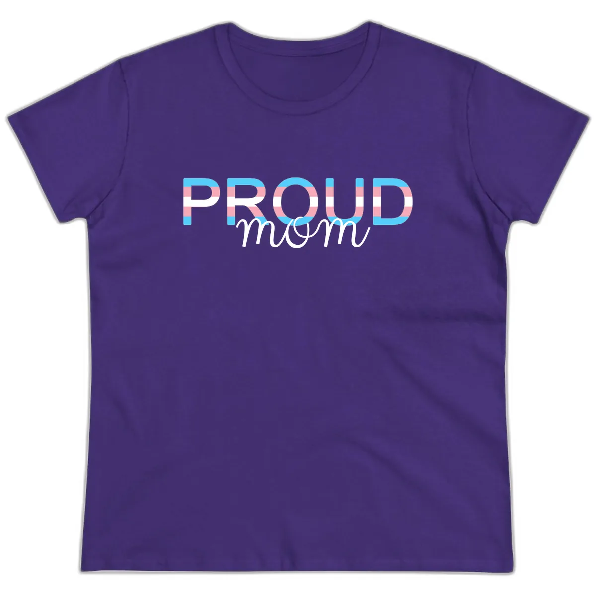 Proud Mom Rainbow Typography Ladies Tee in Purple