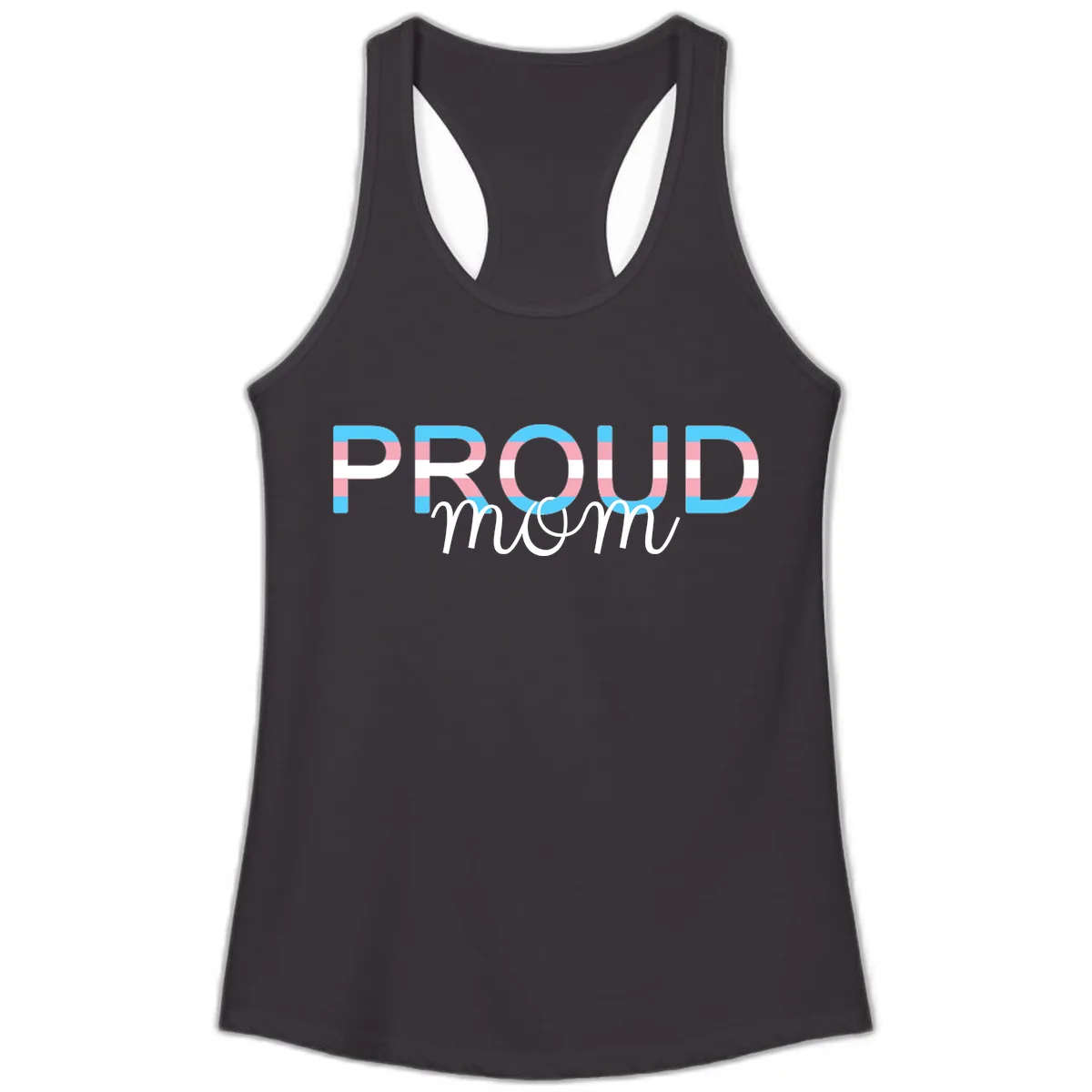 Proud Mom Rainbow Typography Ladies Tank in Black