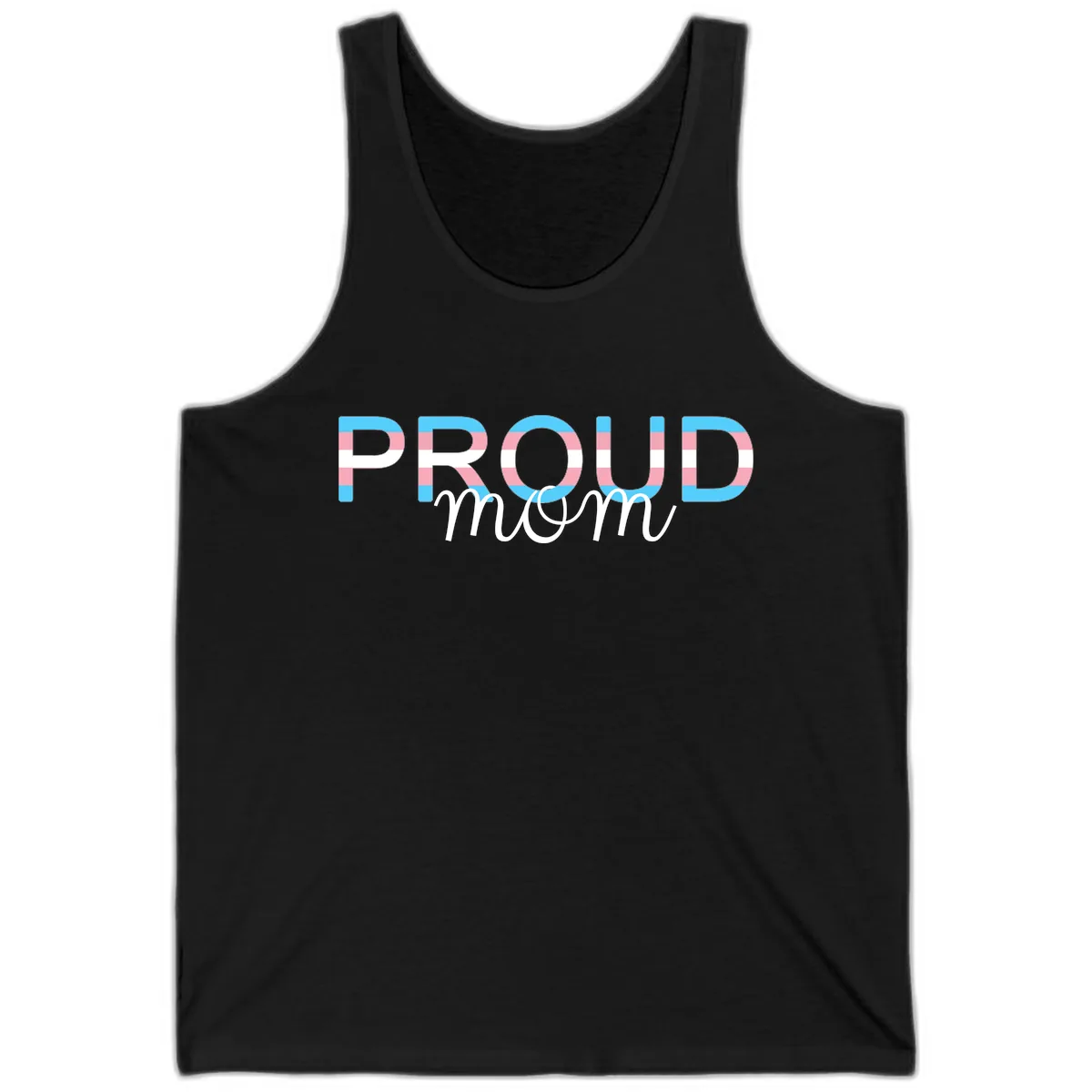 Proud Mom Rainbow Typography Tank in Black