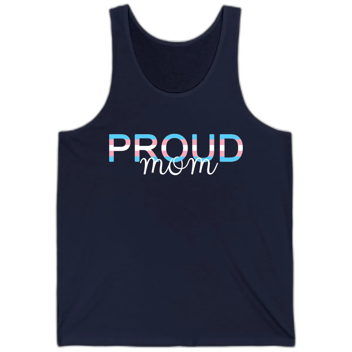 Proud Mom Rainbow Typography Tank in Navy