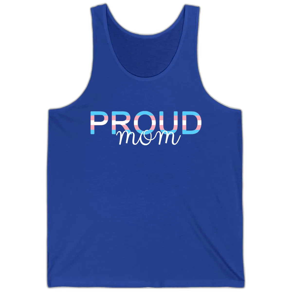 Proud Mom Rainbow Typography Tank in True Royal