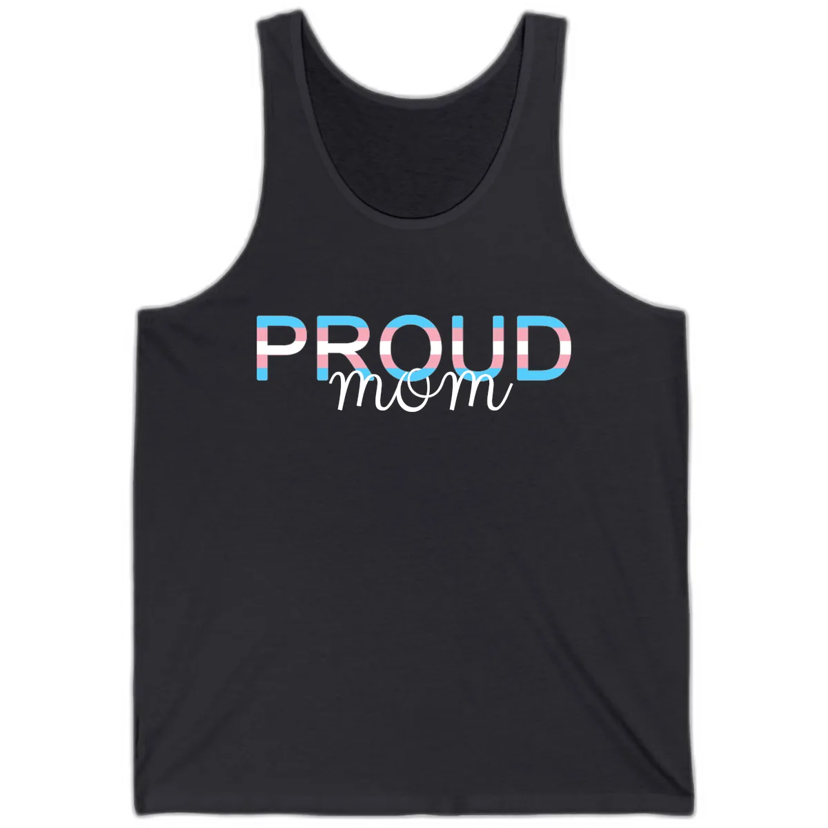 Proud Mom Rainbow Typography Tank in Dark Grey