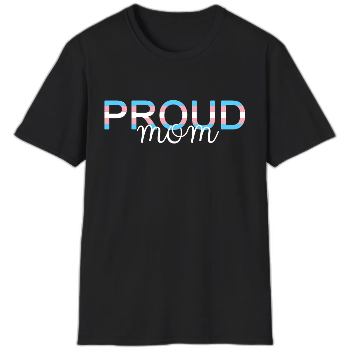 Proud Mom Rainbow Typography T-Shirt in Black