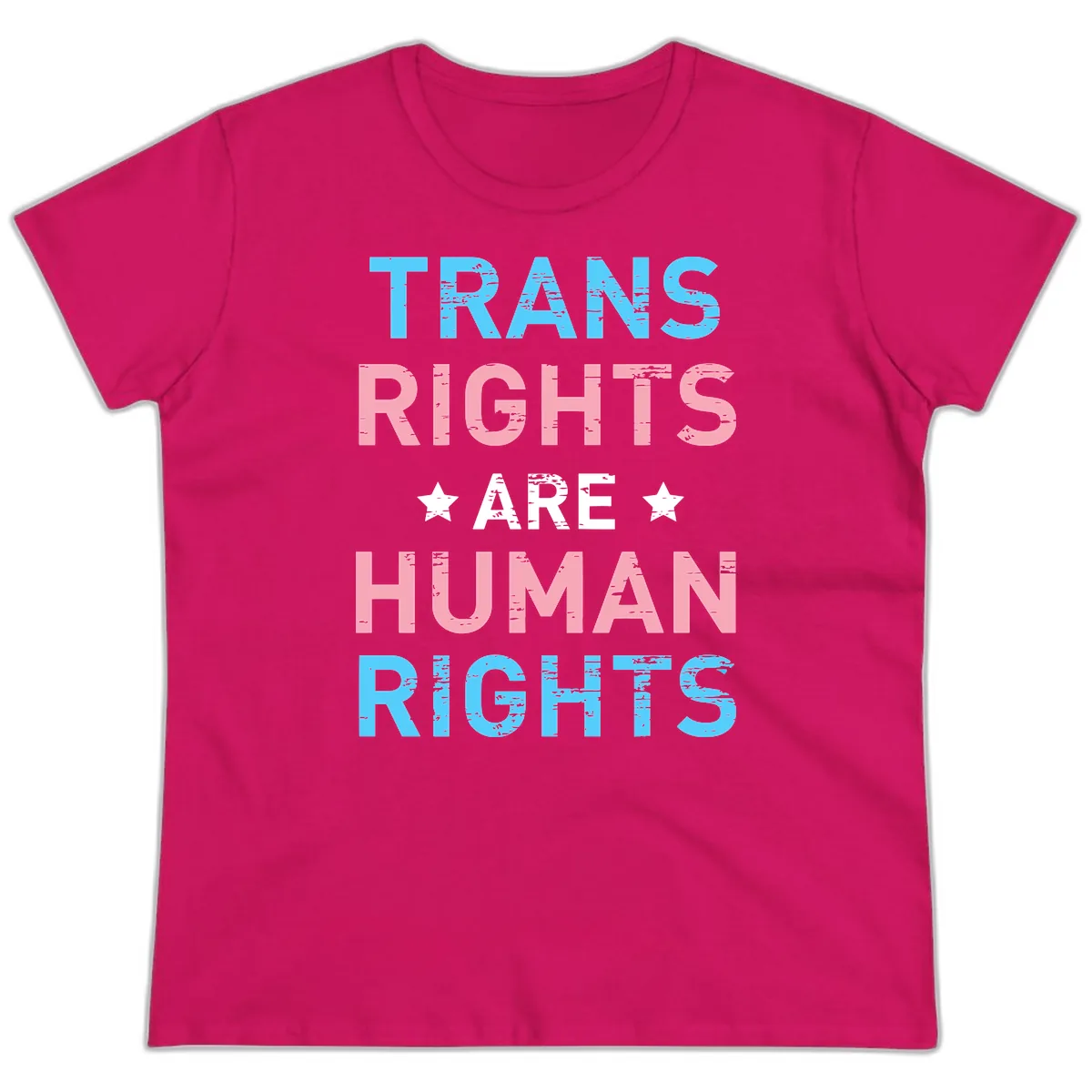 Trans Rights Are Human Rights Ladies Tee in Heliconia