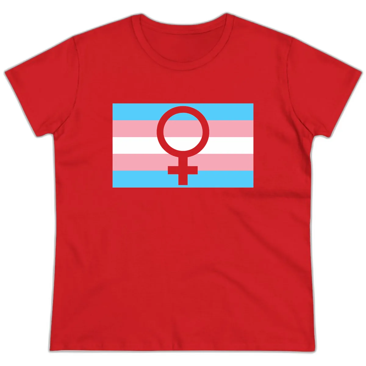 Trans Pride Flag Symbol Ladies Tee in Red