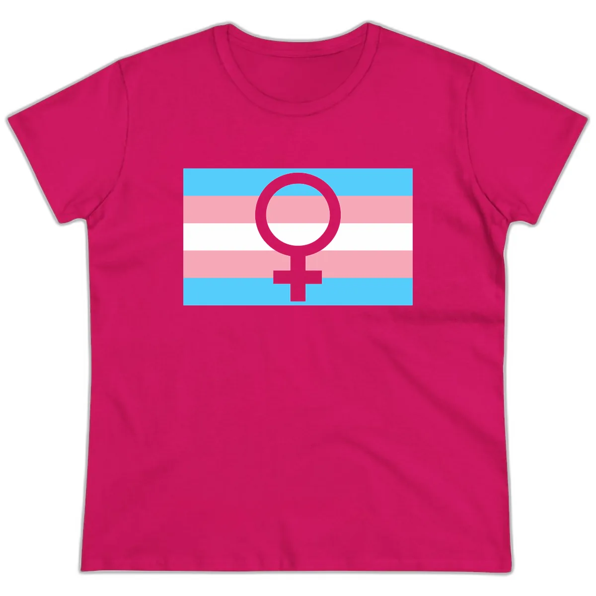 Trans Pride Flag Symbol Ladies Tee in Heliconia