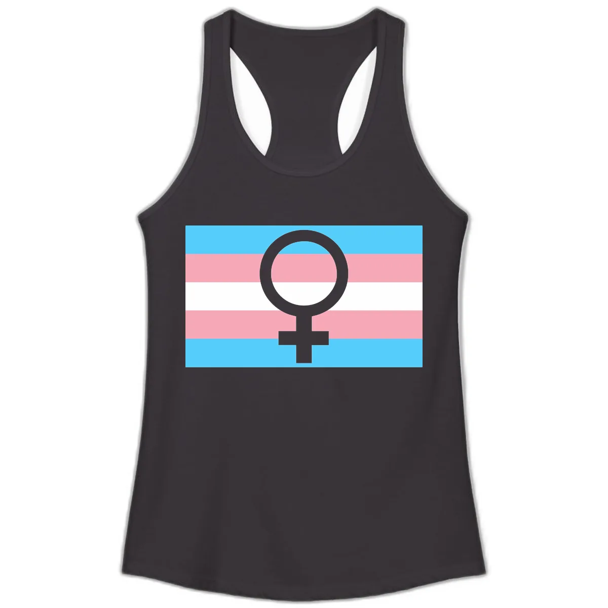 Trans Pride Flag Symbol Ladies Tank in Black
