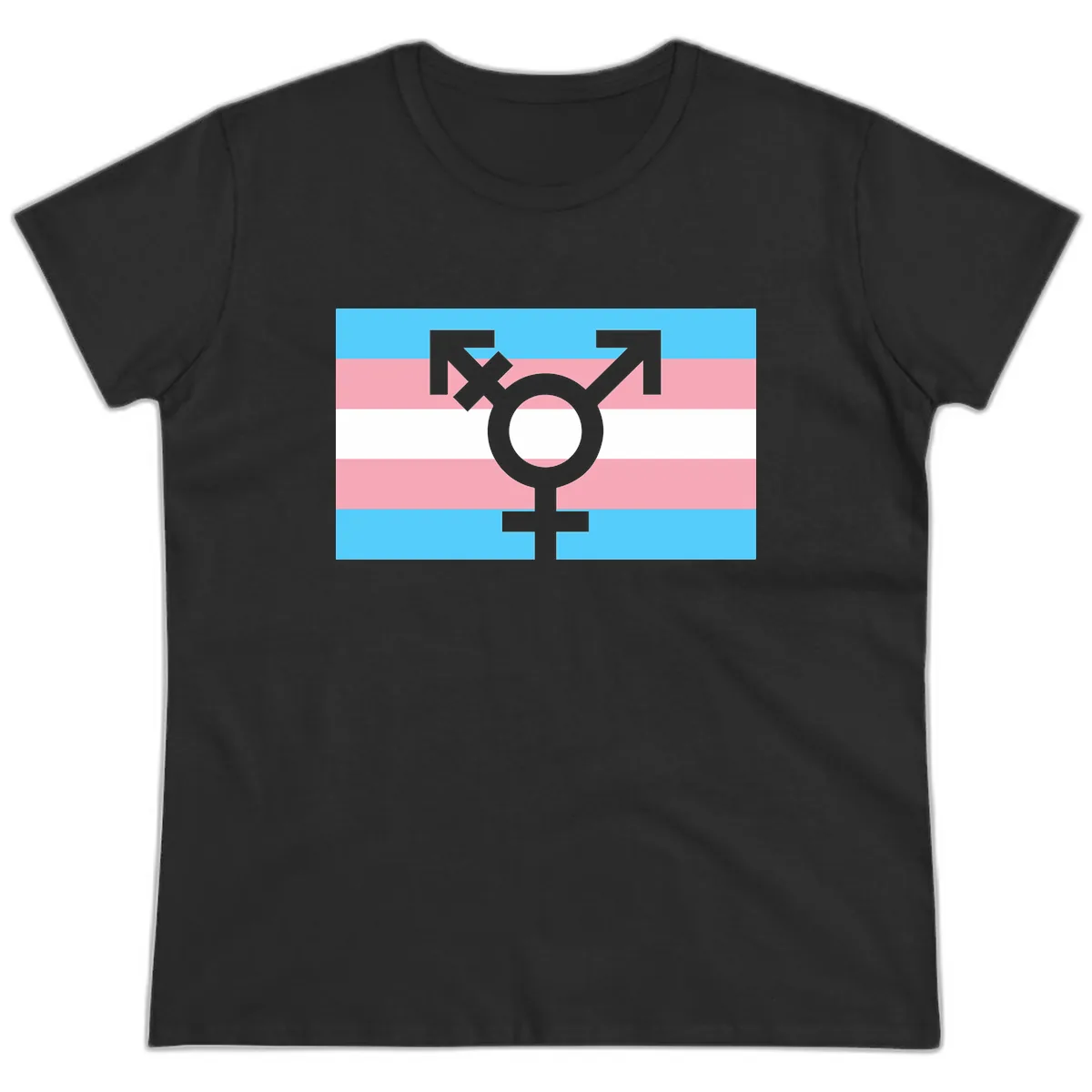 Transgender Pride Flag Symbol Ladies Tee in Black