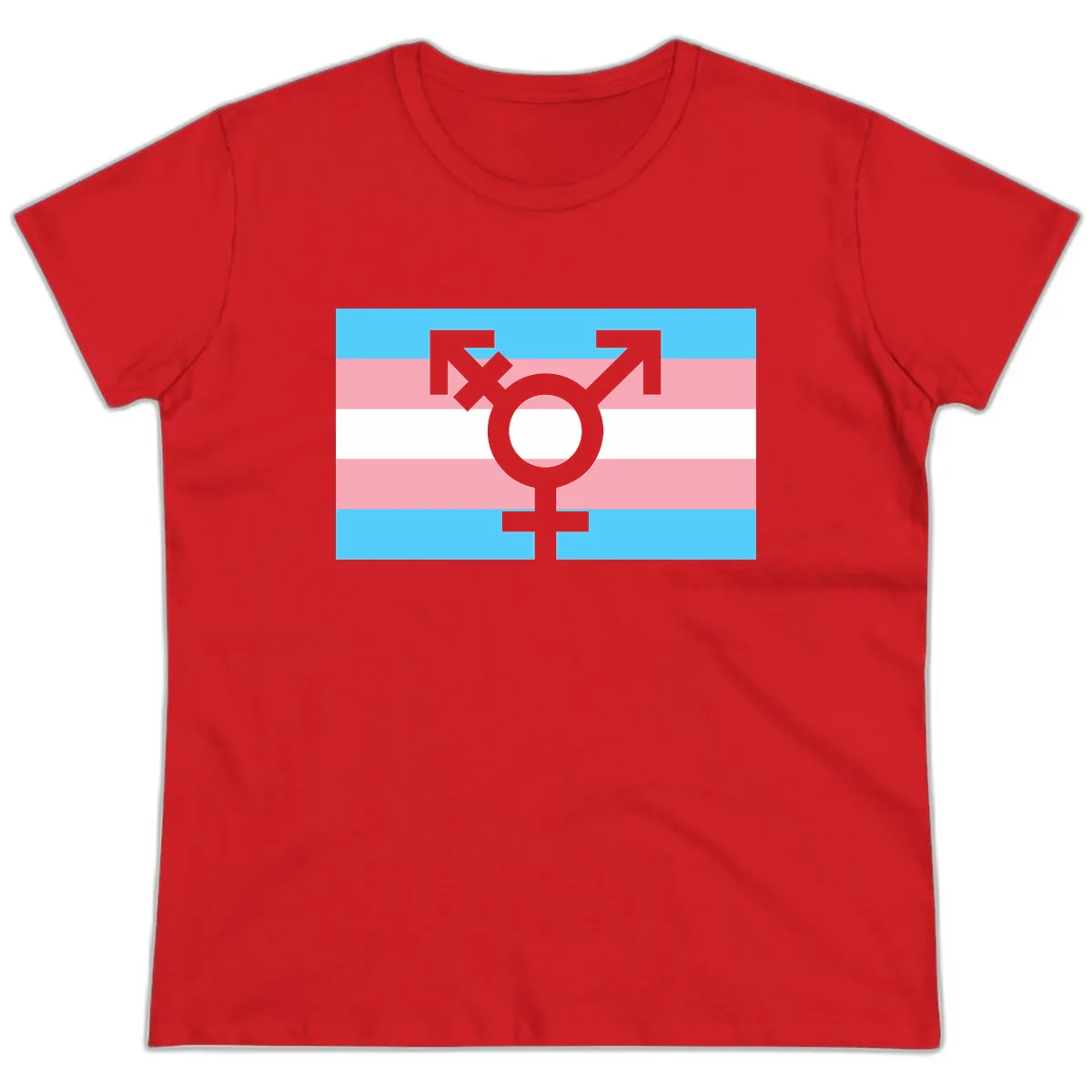 Transgender Pride Flag Symbol Ladies Tee in Red