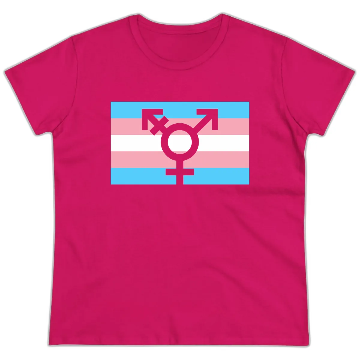 Transgender Pride Flag Symbol Ladies Tee in Heliconia