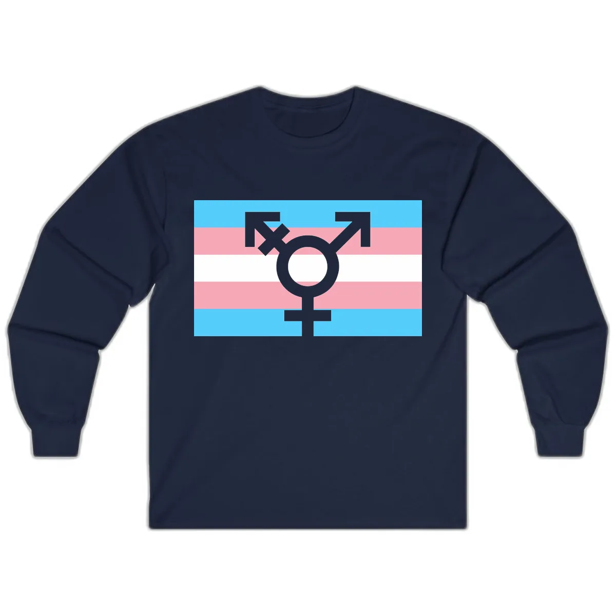 Transgender Pride Flag Symbol Long Sleeve in Navy