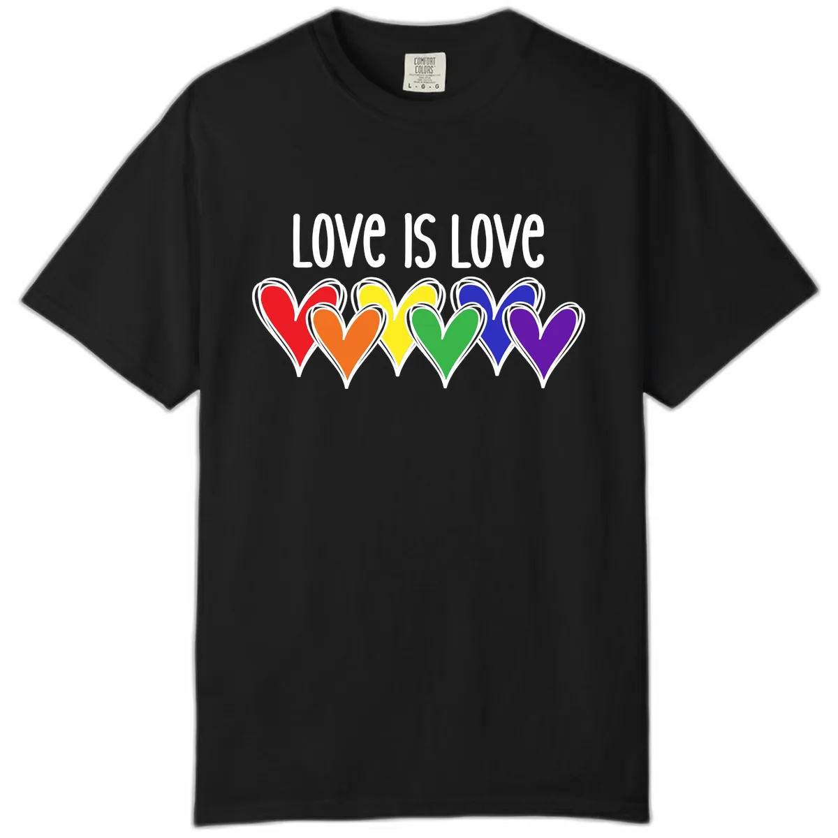 Love Is Love Rainbow Hearts Comfort Color in Black