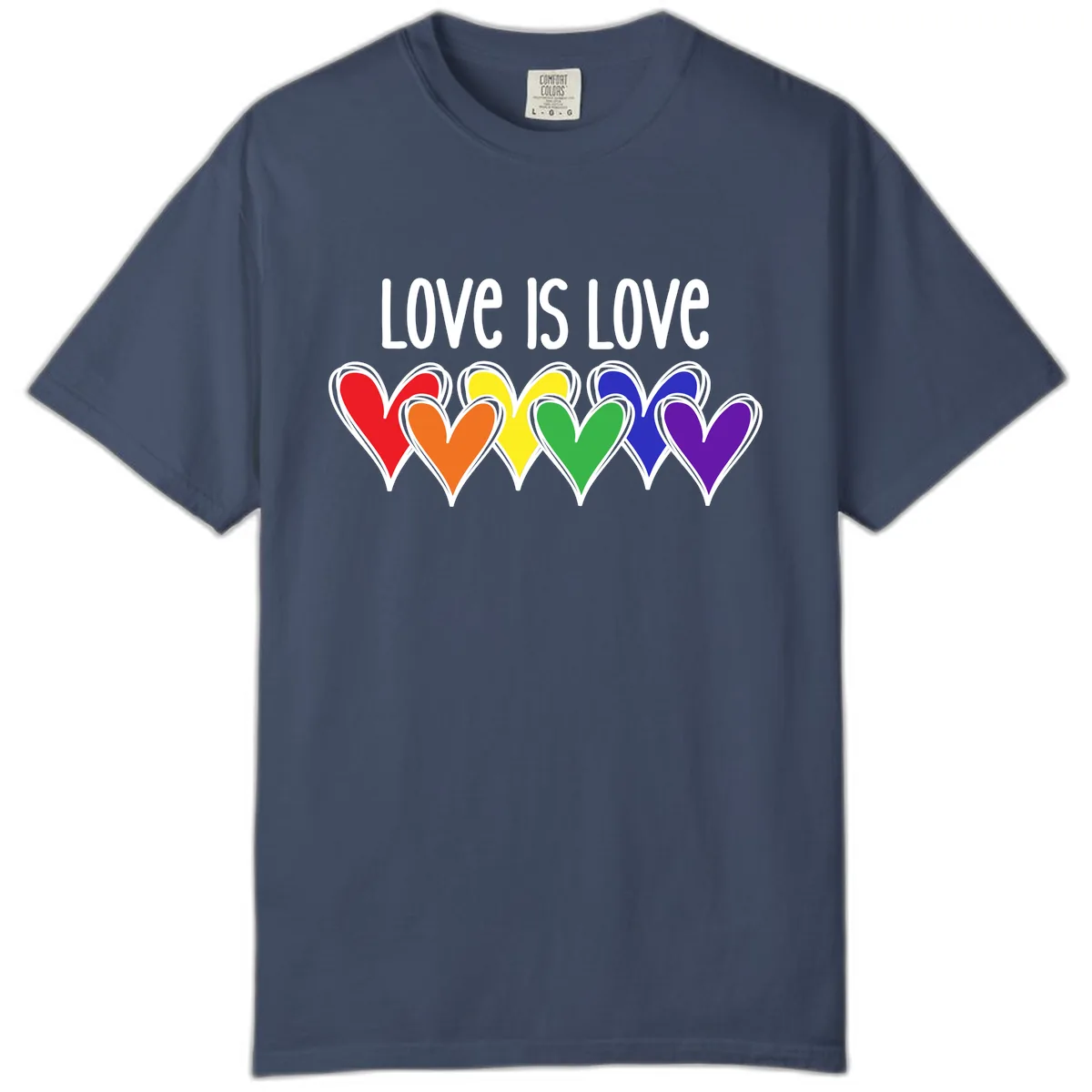 Love Is Love Rainbow Hearts Comfort Color in Midnight