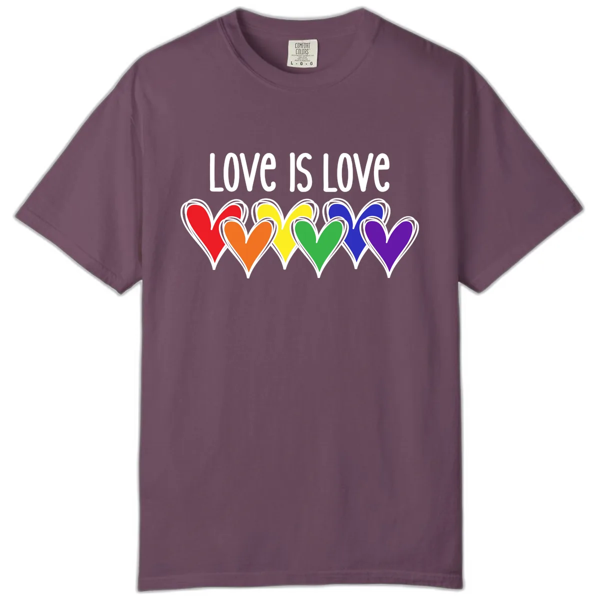 Love Is Love Rainbow Hearts Comfort Color in Berry