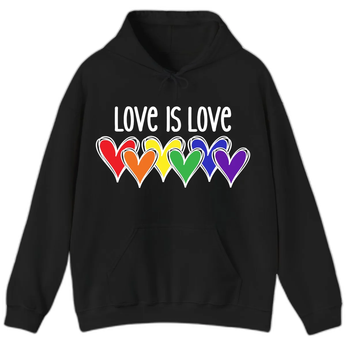 Love Is Love Rainbow Hearts Hoodie in Black
