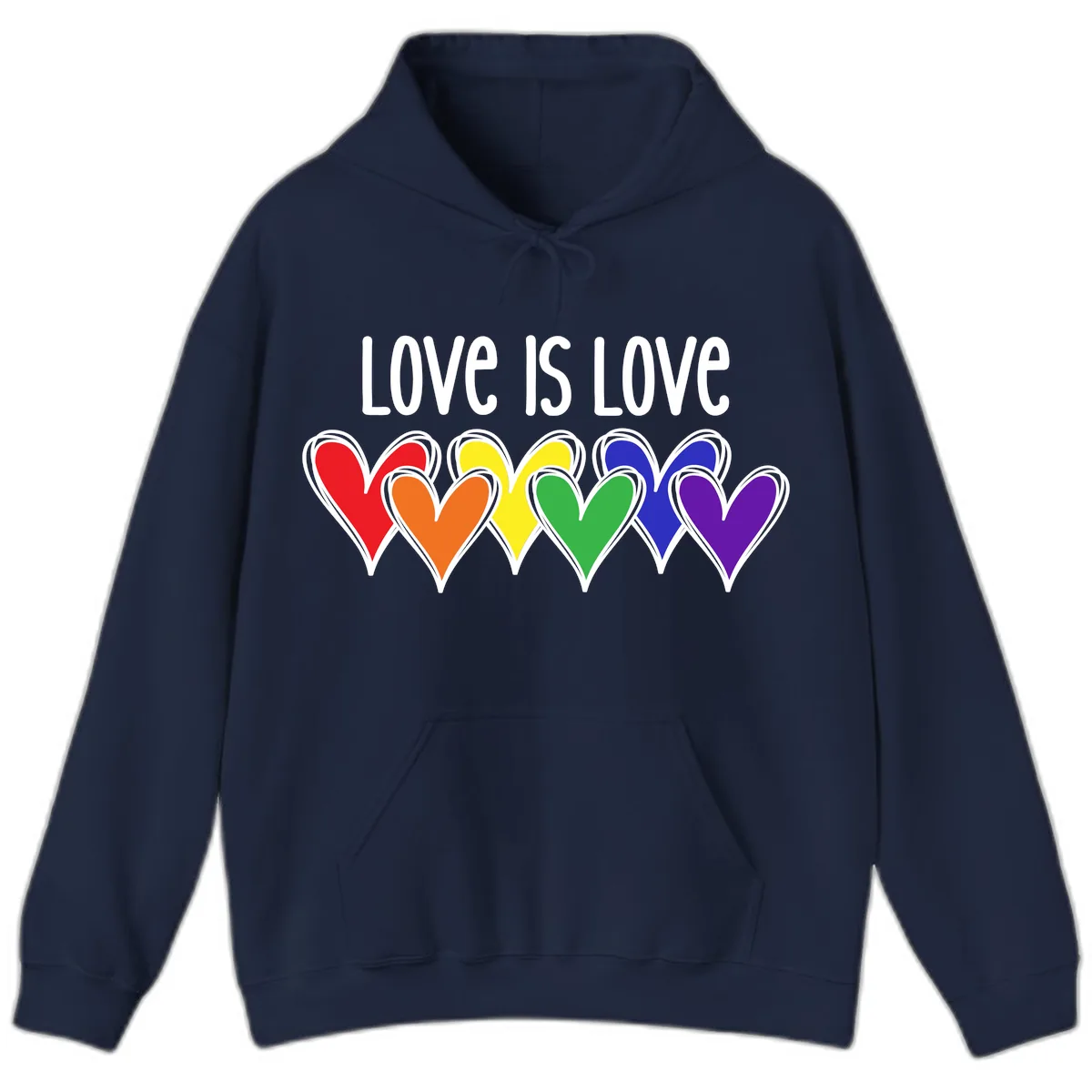 Love Is Love Rainbow Hearts Hoodie in Navy