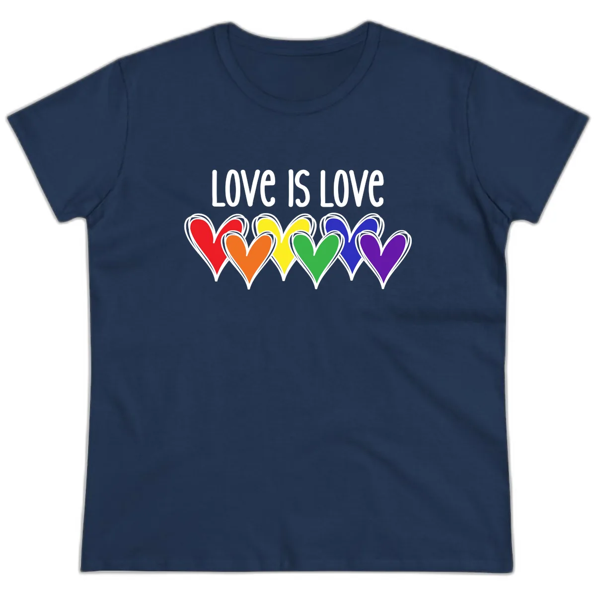 Love Is Love Rainbow Hearts Ladies Tee in Navy
