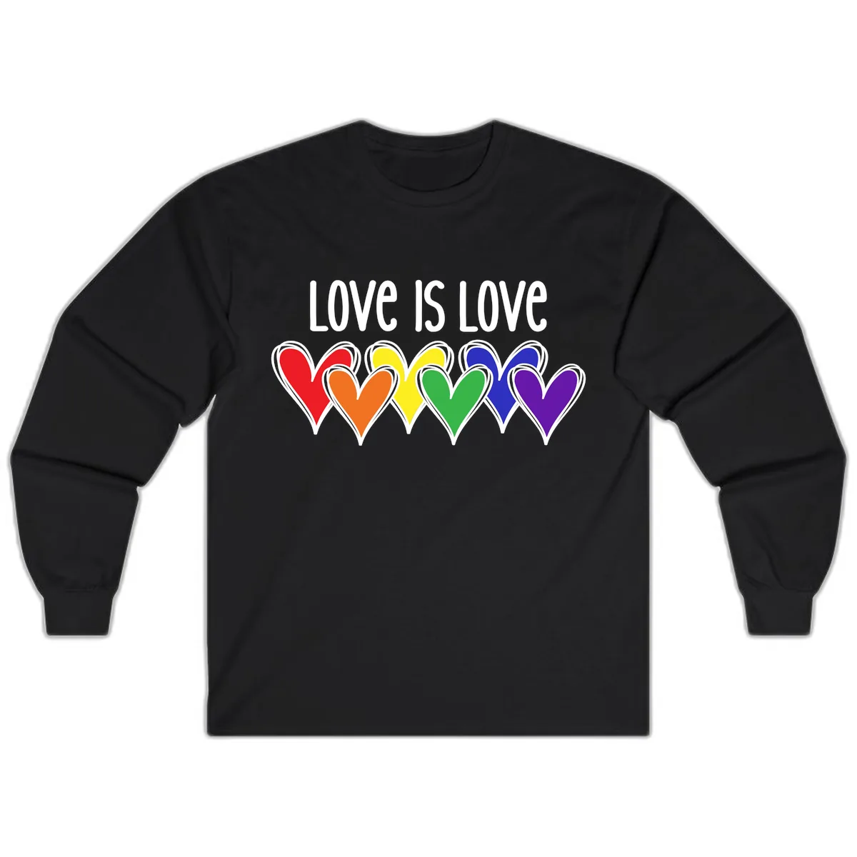 Love Is Love Rainbow Hearts Long Sleeve in Black