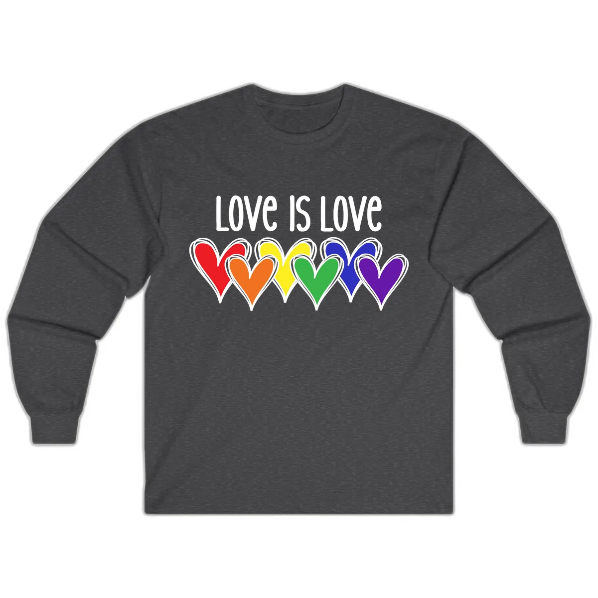 Love Is Love Rainbow Hearts Long Sleeve in Dark Heather