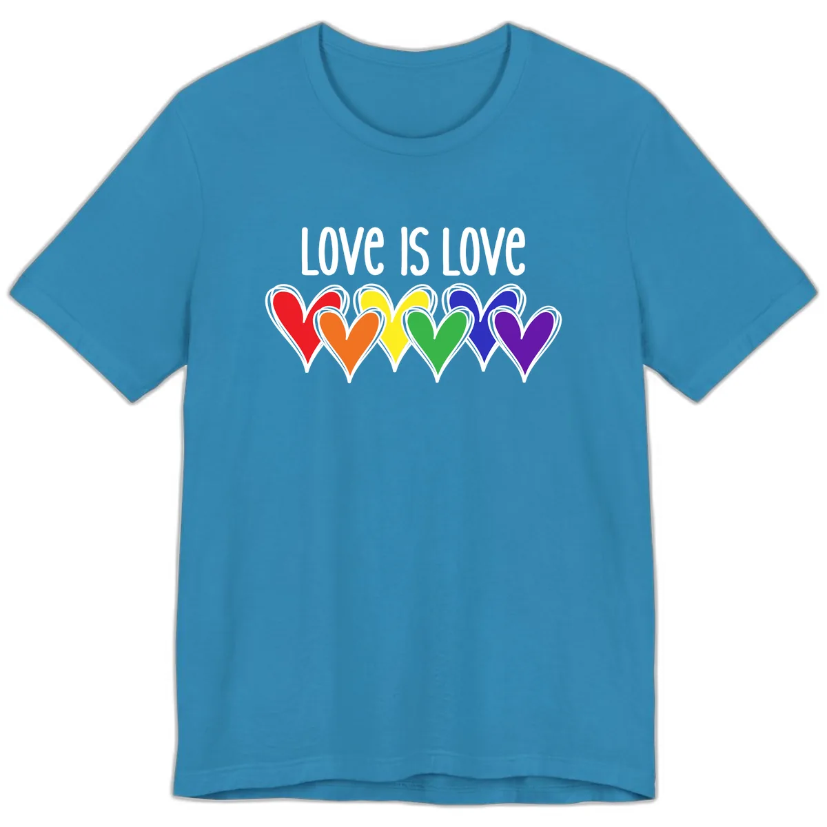 Love Is Love Rainbow Hearts Premium T-Shirt in Aqua