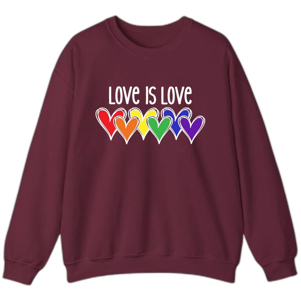 Love Is Love Rainbow Hearts Sweatshirt in Maroon