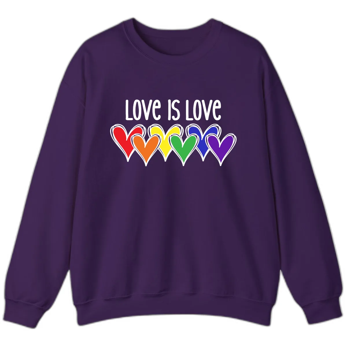 Love Is Love Rainbow Hearts Sweatshirt in Purple