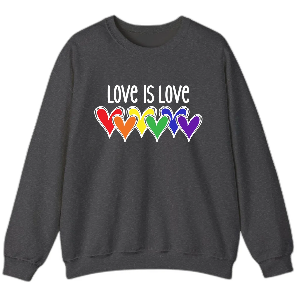 Love Is Love Rainbow Hearts Sweatshirt in Dark Heather
