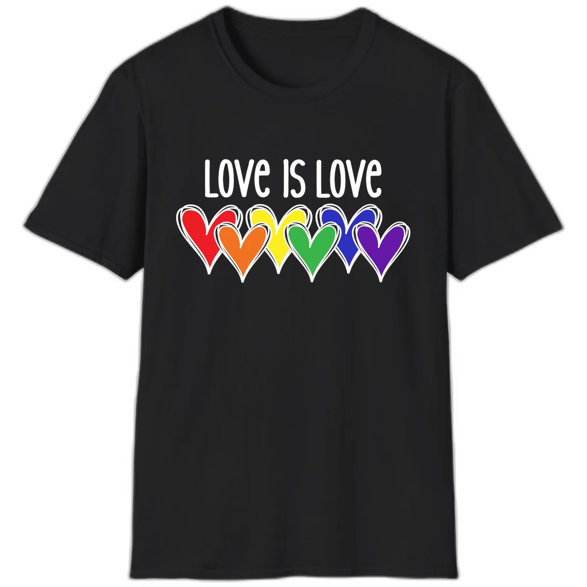 Love Is Love Rainbow Hearts T-Shirt in Black