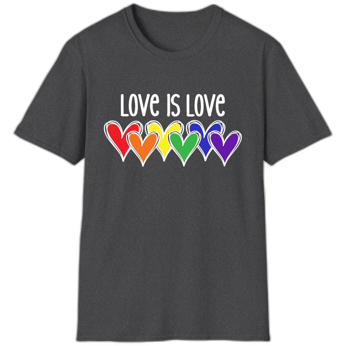 Love Is Love Rainbow Hearts T-Shirt in Dark Heather