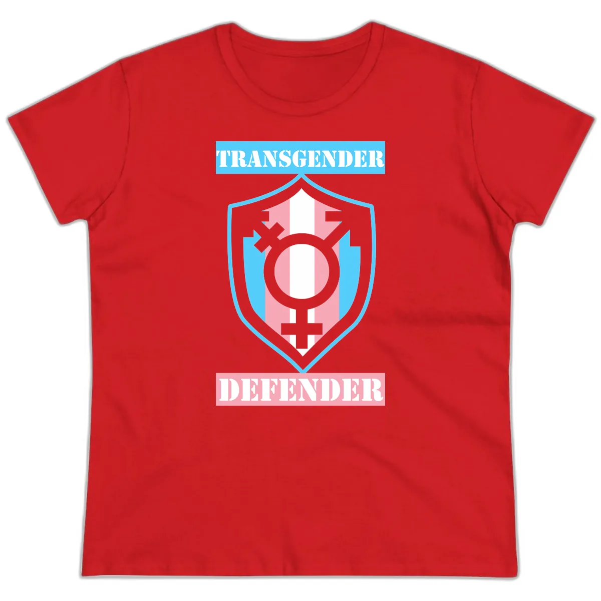 Transgender Defender Shield Ladies Tee in Red