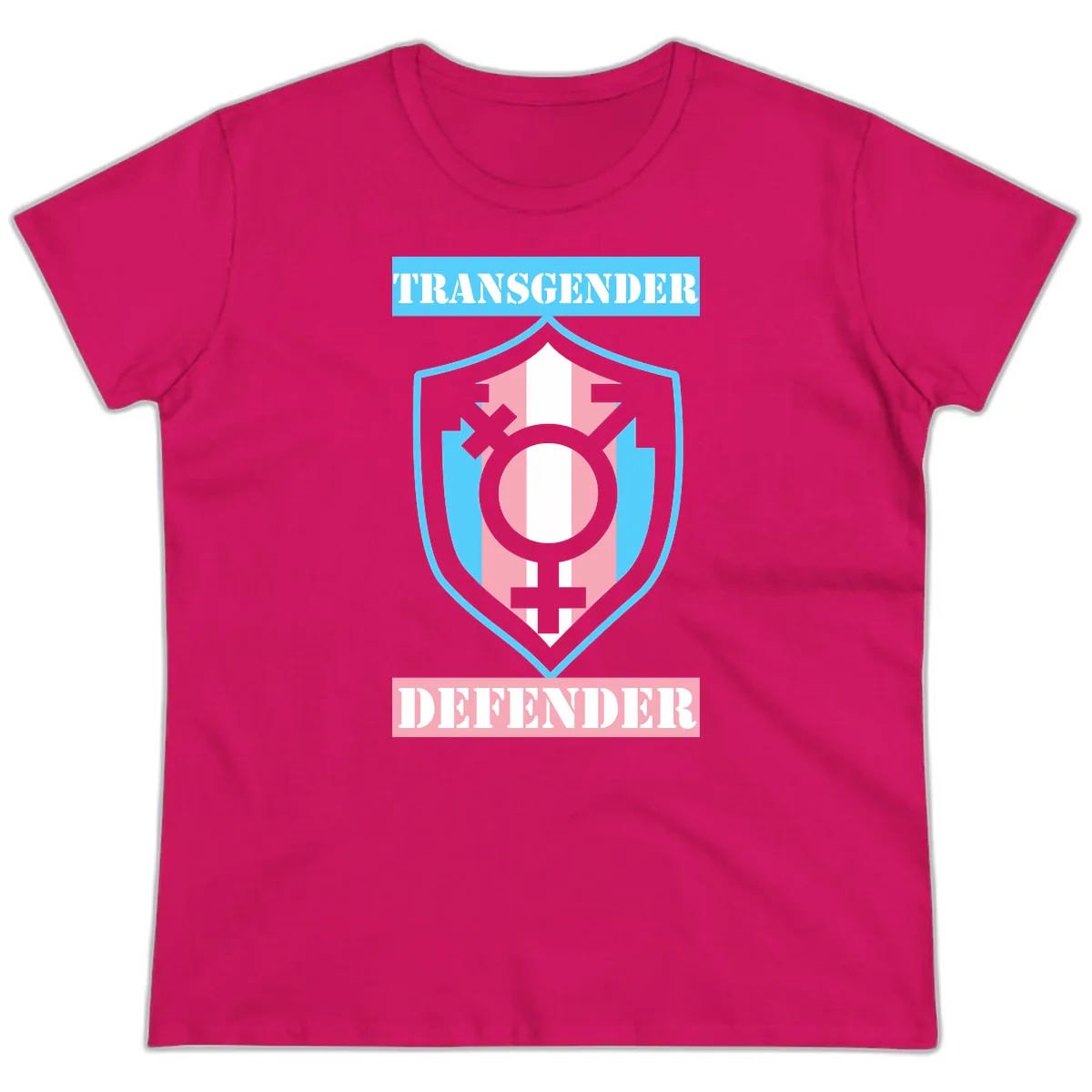 Transgender Defender Shield Ladies Tee in Heliconia