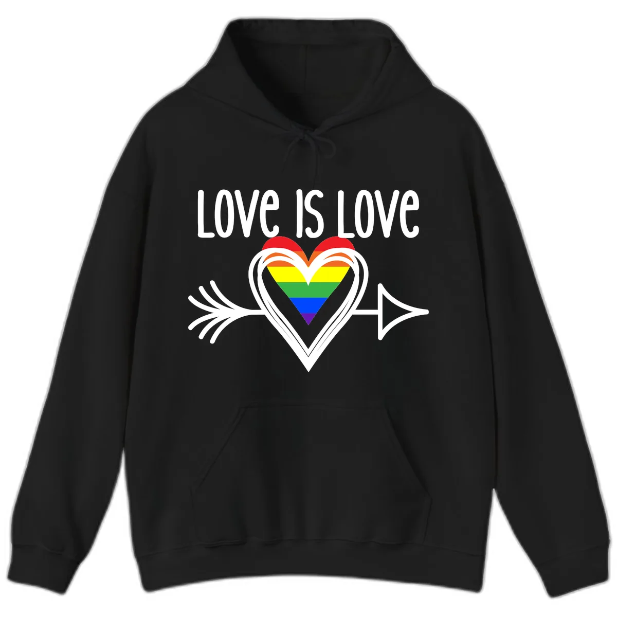 Love Is Love Pride Heart Hoodie in Black