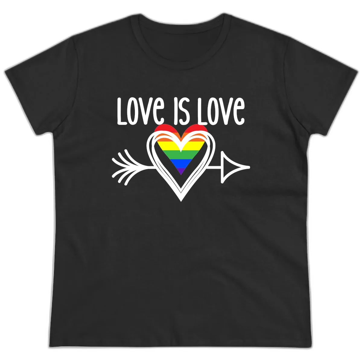 Love Is Love Pride Heart Ladies Tee in Black