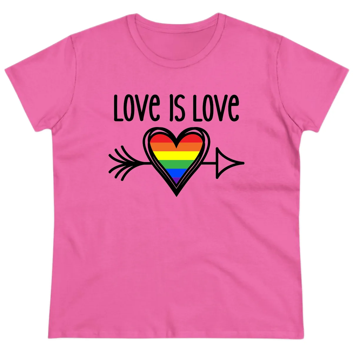 Love Is Love Pride Heart Ladies Tee in Azalea