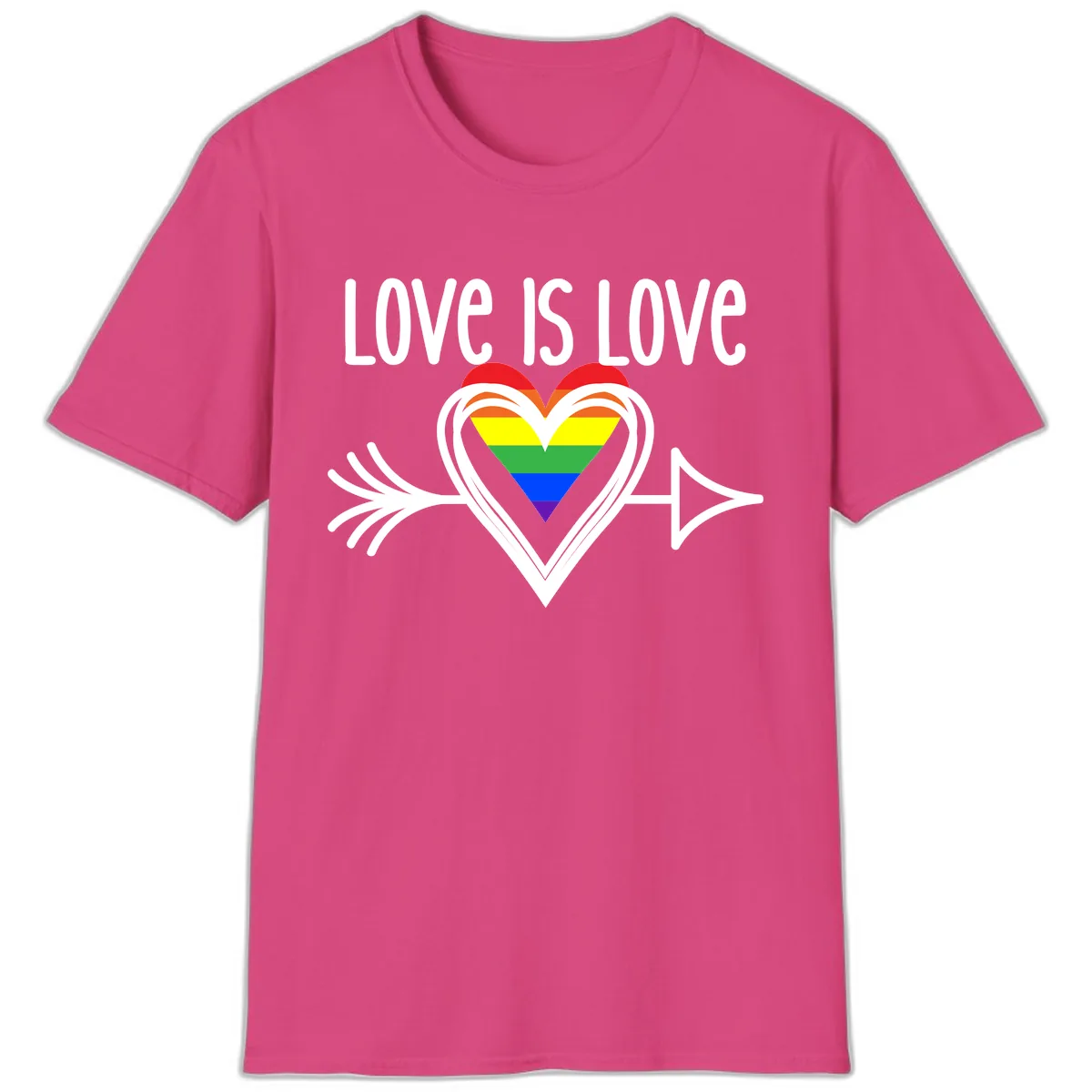 Love Is Love Pride Heart T-Shirt in Heliconia