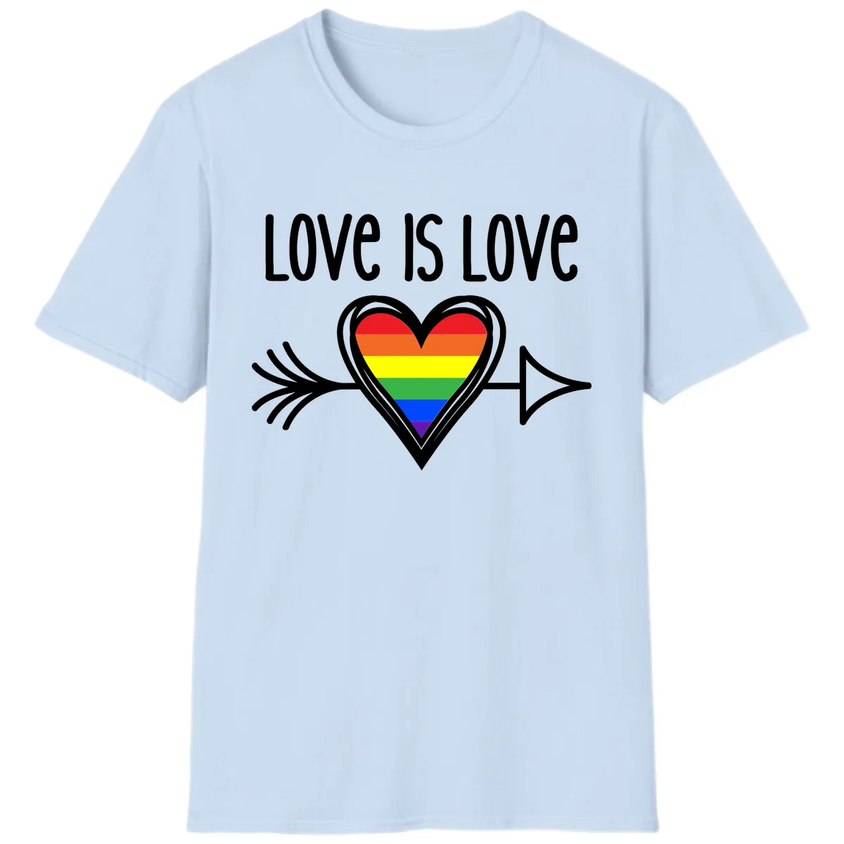 Love Is Love Pride Heart T-Shirt in Light Blue