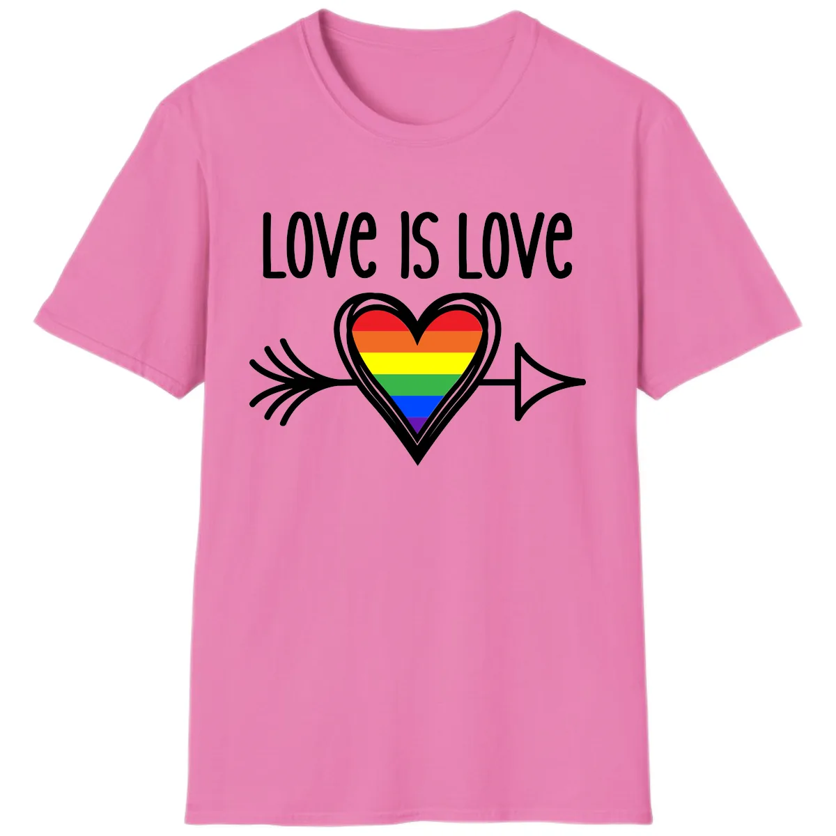 Love Is Love Pride Heart T-Shirt in Azalea