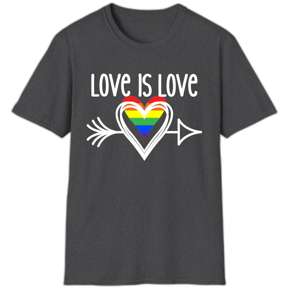 Love Is Love Pride Heart T-Shirt in Dark Heather