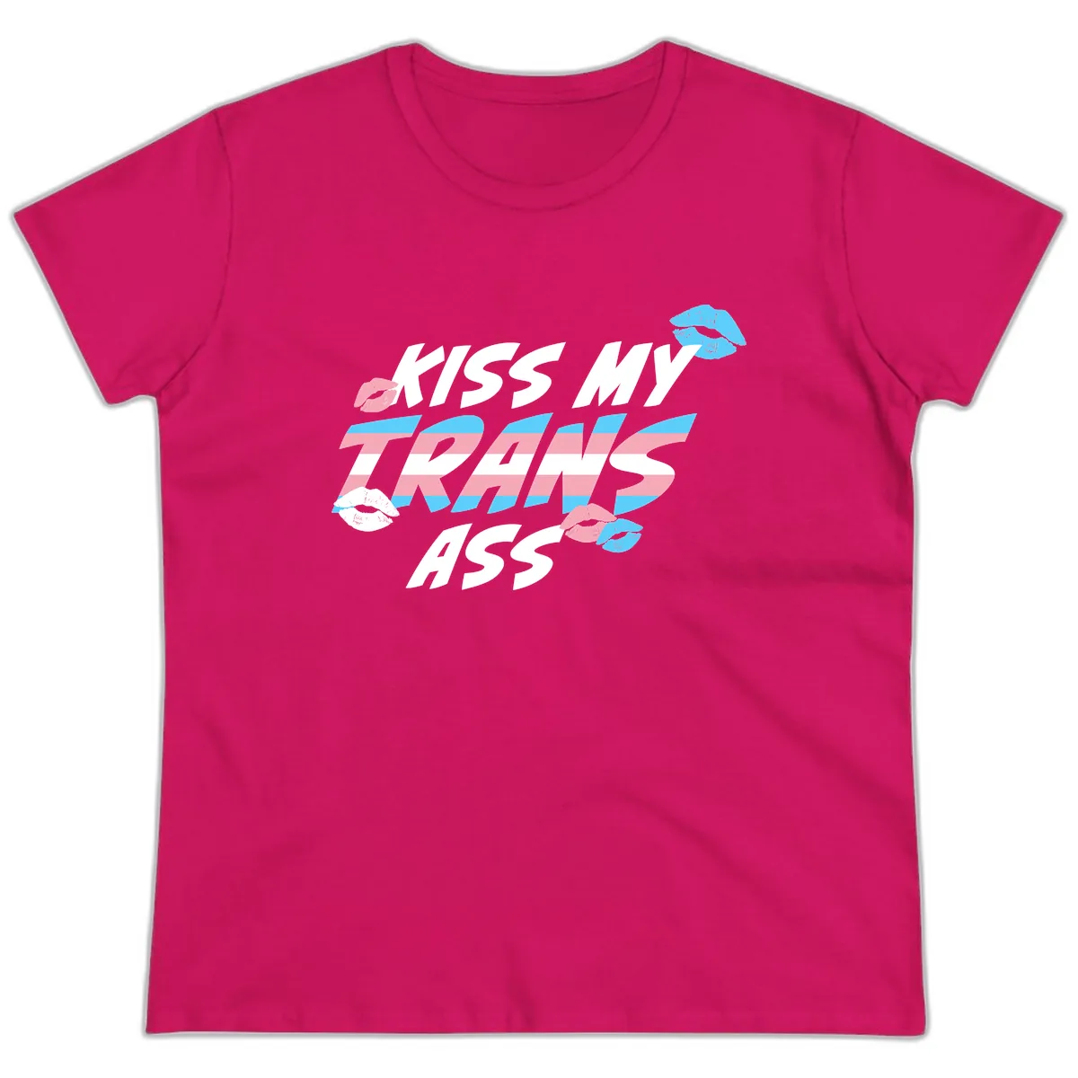 Kiss My Trips Ladies Tee in Heliconia