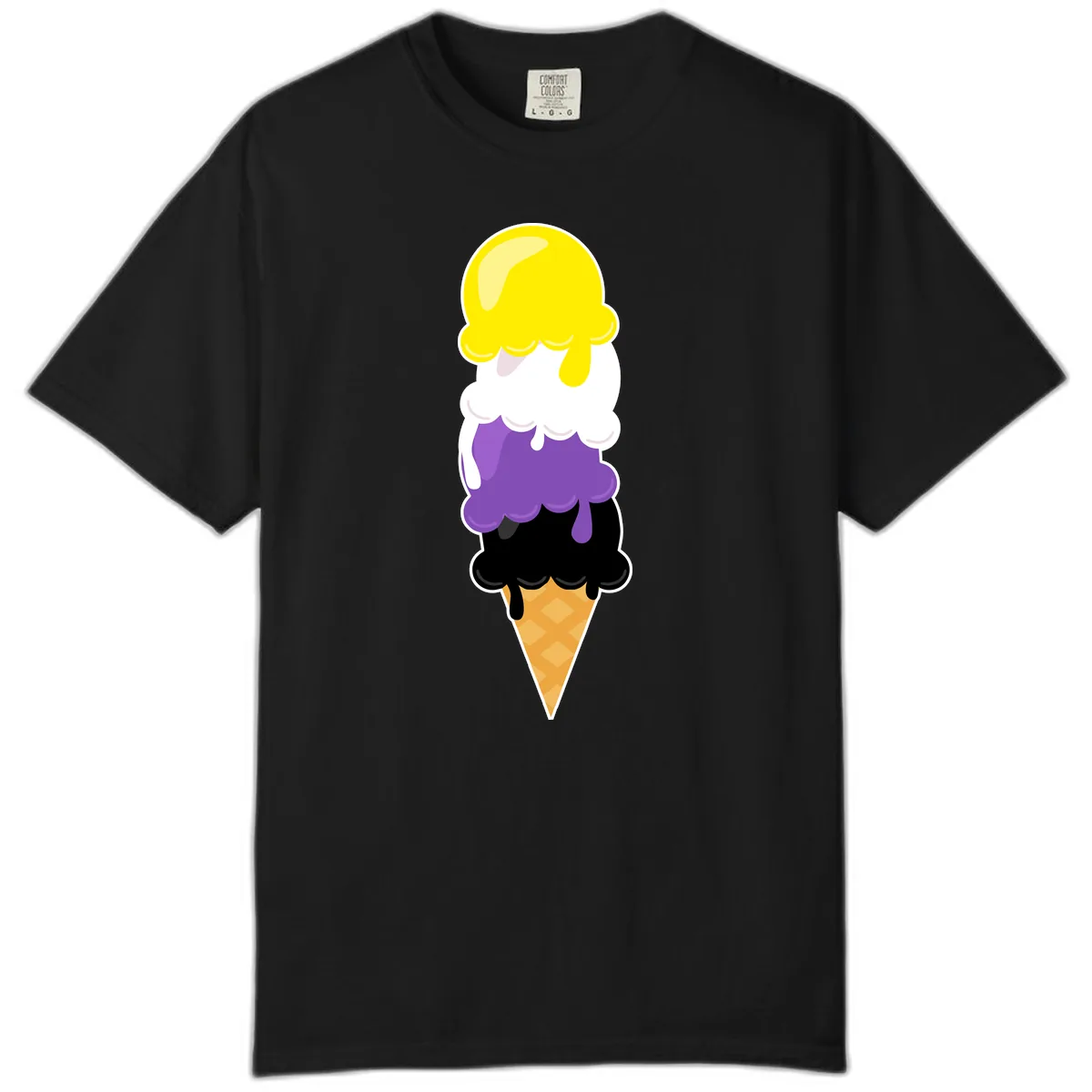 Rainbow Drip Ice Cream Stack Comfort Color in Black