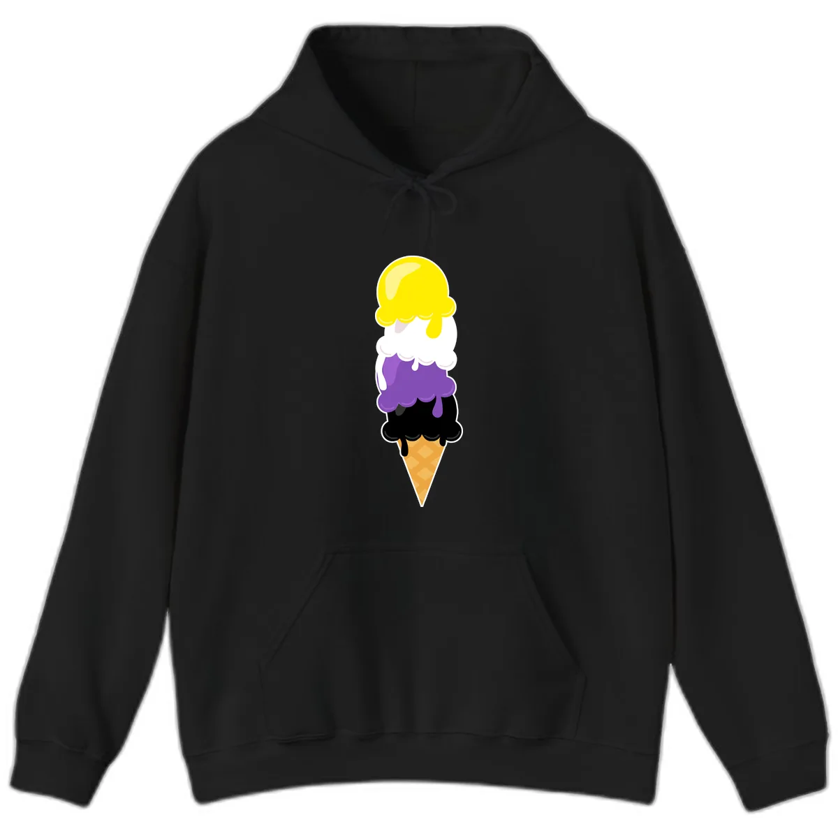 Rainbow Drip Ice Cream Stack Hoodie in Black