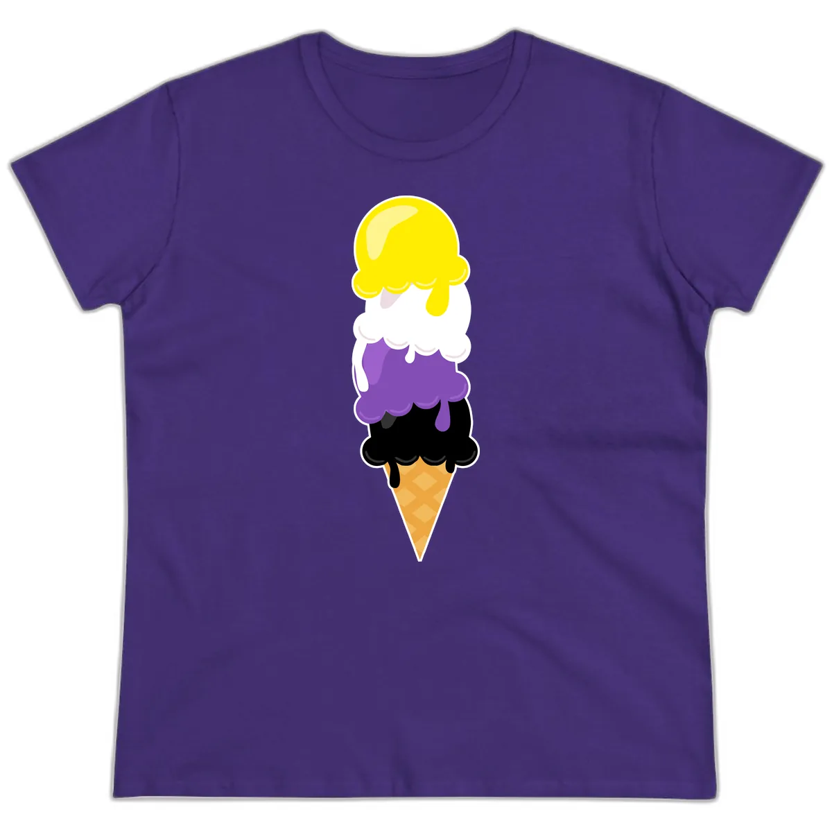 Rainbow Drip Ice Cream Stack Ladies Tee in Purple