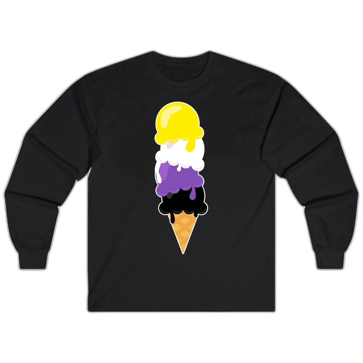 Rainbow Drip Ice Cream Stack Long Sleeve in Black